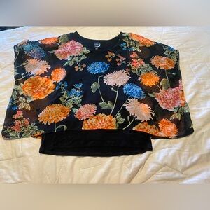 August Moon Flowy Floral Black Top with Vibrant Blooms